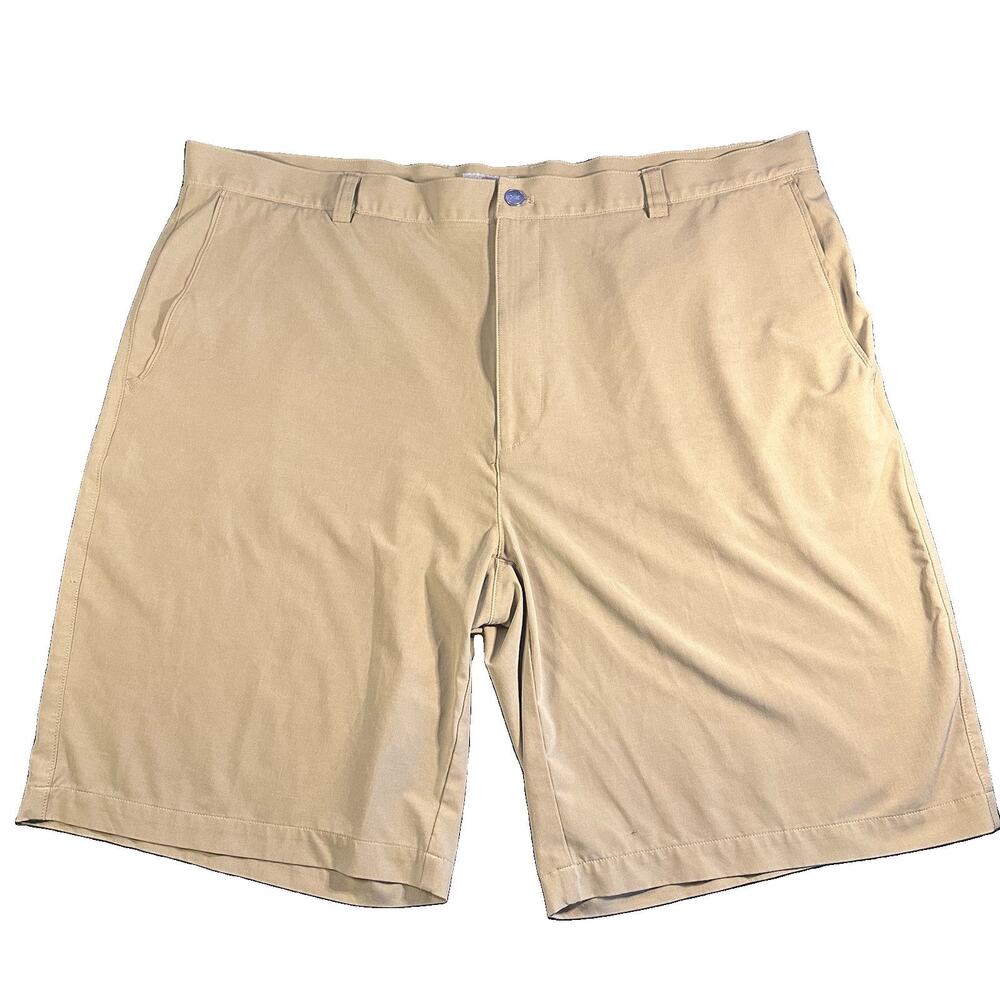 Peter Millar Men's Beige Chino Shorts Cotton Solid Flat Front Button Logo 44